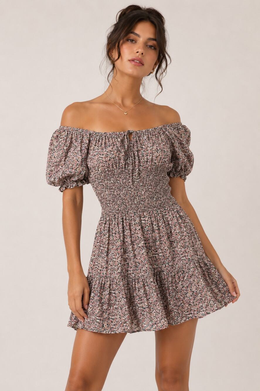 Rose & Remington Floral Smocked Peasant Minidress S Cottagecore Coquette Picnic
